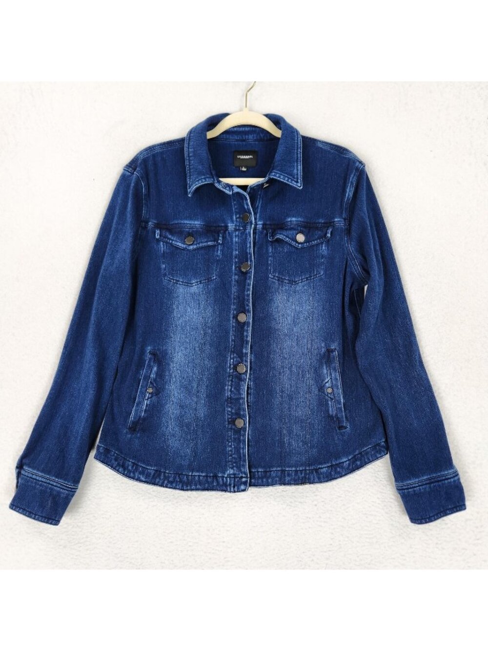 Liverpool Jacket Womens Large Blue Denim Jean Stretch Button Front Pockets